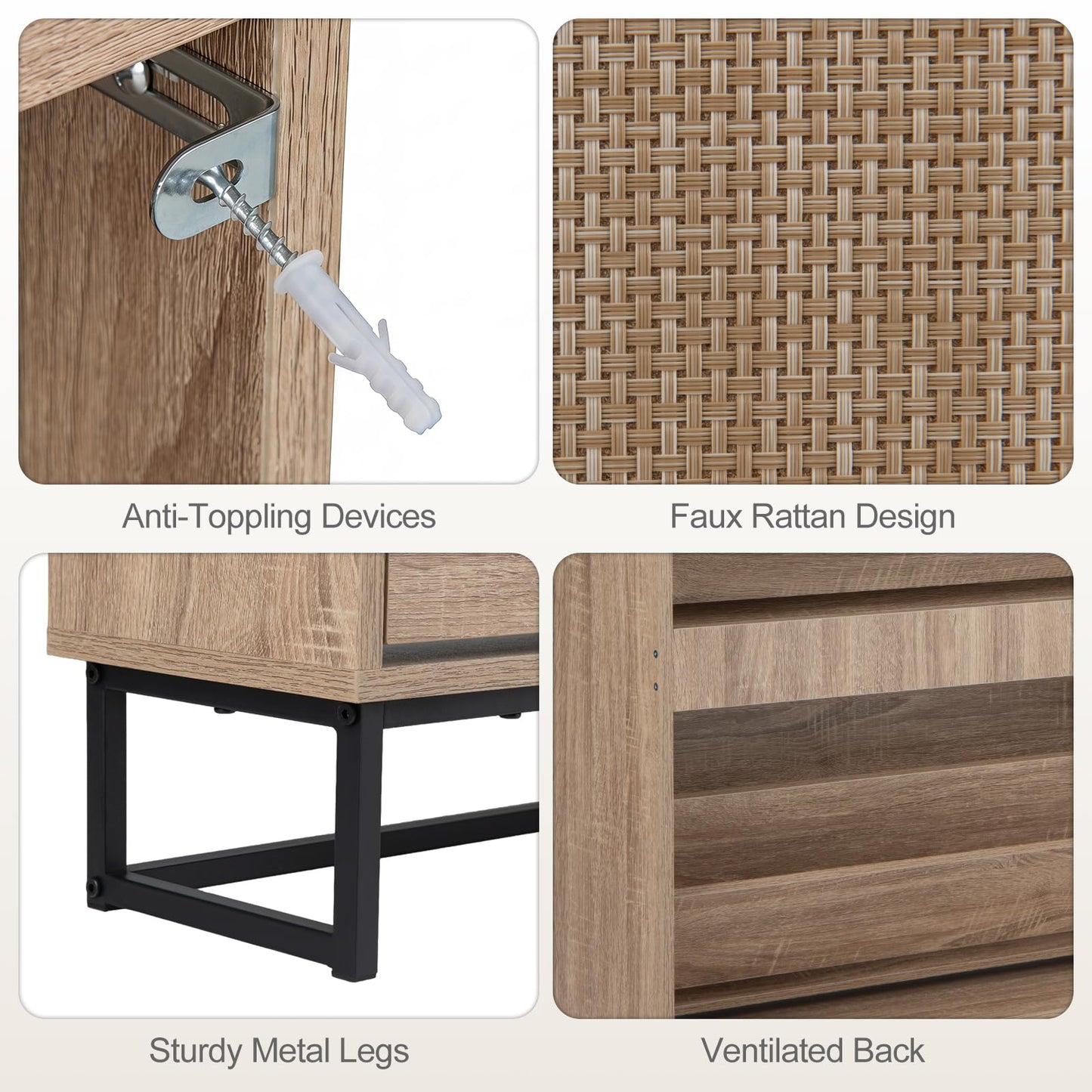 24cm Narrow Shoe Cabinet with 2 Rattan Flip Drawers