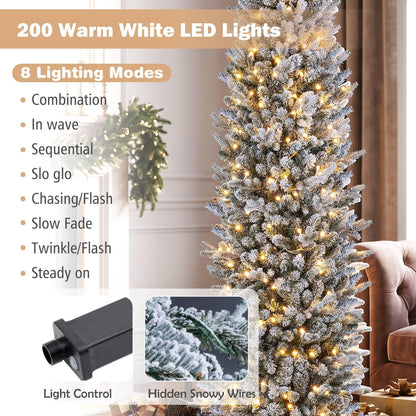 5/6FT Pre-Lit Christmas Tree, Artificial Frosted Hinged