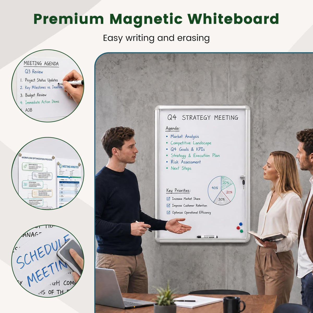 90 x 60 cm Enclosed Bulletin Board with Locking Door and Aluminum Alloy Frame