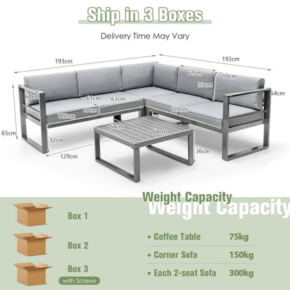 5 Seater L Shape Aluminium Garden Corner Sofa Set