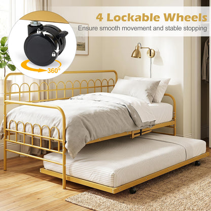 Single Daybed with Trundle and Curved Backrest and Armrests No Box Spring Needed