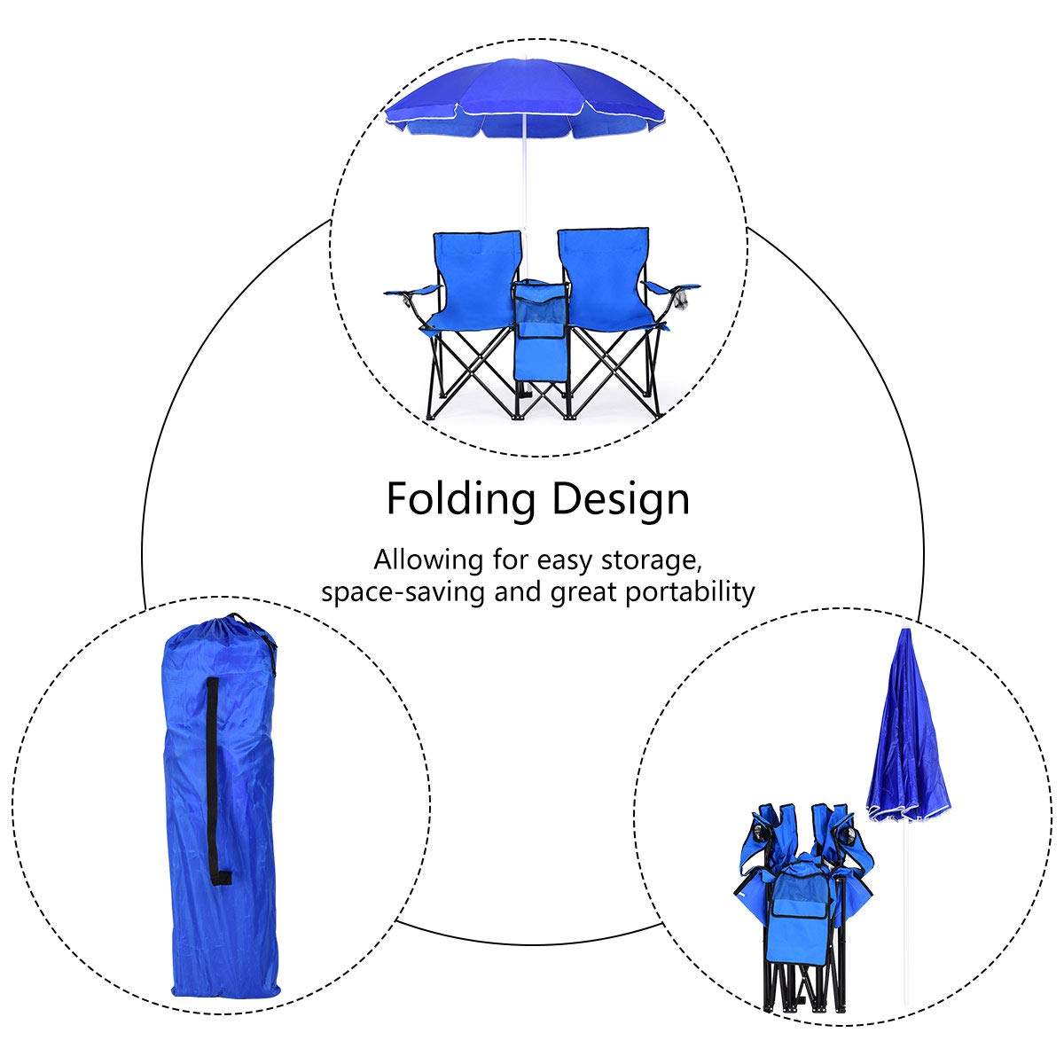 Portable Folding Loveseat with Umbrella & Carrying Bag