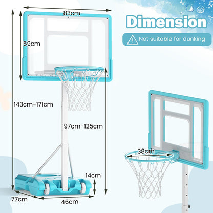 Pool Basketball Hoop Poolside Basketball Goal with 83 cm Shatterproof Backboard