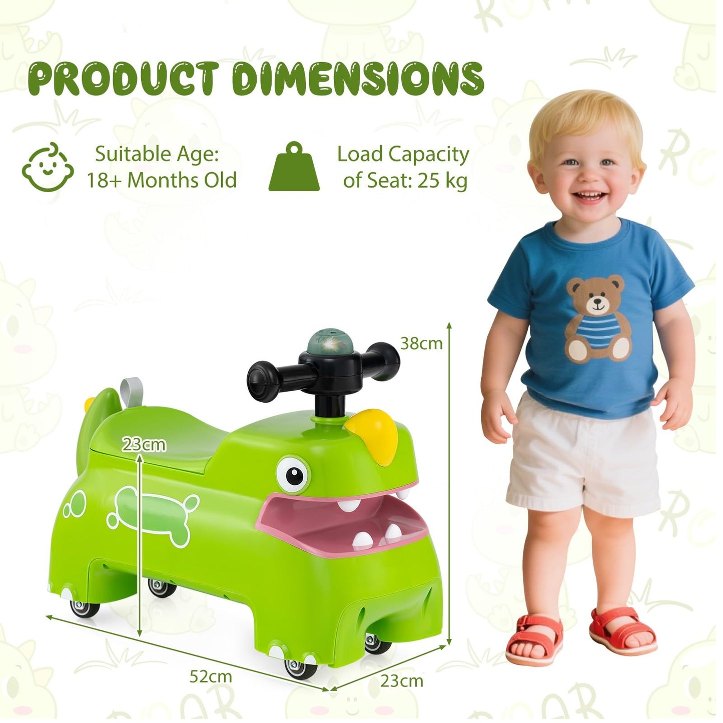 Toddler Ride on Toy with Under Seat Storage with Music and Lights