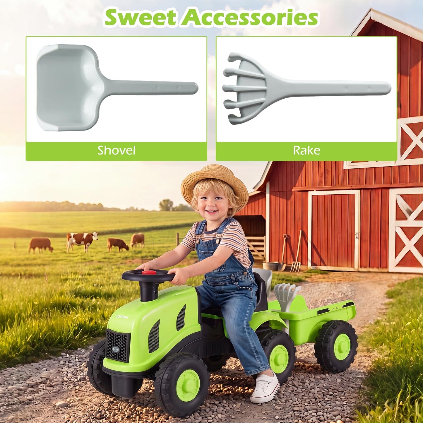 Kids Ride on Tractor with Detachable Trailer