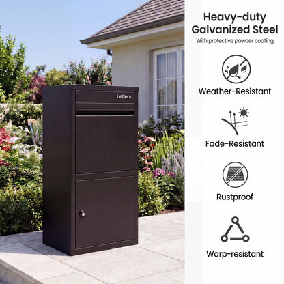 GiantexUK Outdoor Parcel Delivery Box, Large Galvanized Steel Parcel Drop Box with Anti-Theft Design