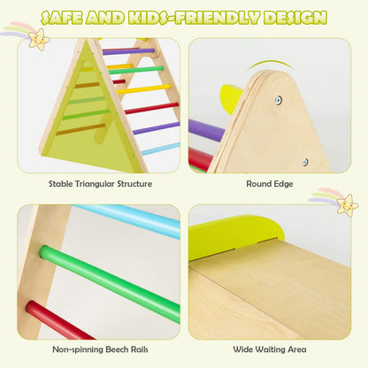 2 in 1 Wooden Triangle Climbing Toy with Gradient Adjustable Slide