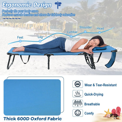 Folding Sun Lounger, 5-Position Adjustable Reclining Tanning Chair