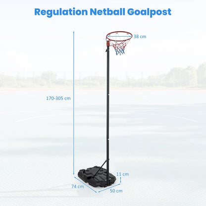 305 cm Portable Netball Post with Fillable Base and 10-Level Adjustable Height
