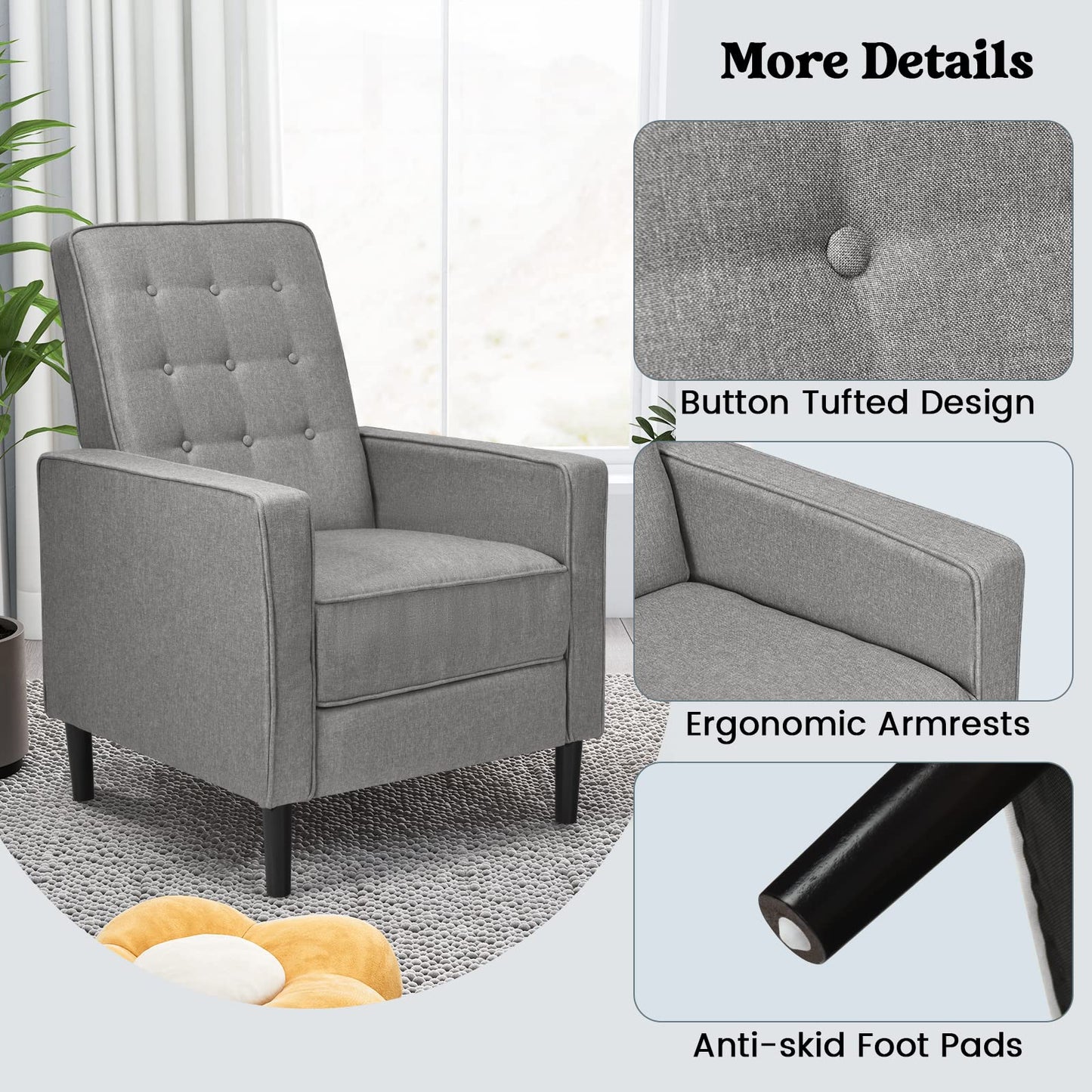 Giantex Accent Armchair, 3-Position Adjustable Sofa Chair Leisure Seat with Extendable Footrest