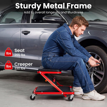 2-in-1 Rolling Folding Z Creeper Seat 36 Inch Roller Garage Chair with 6 Swivel Casters