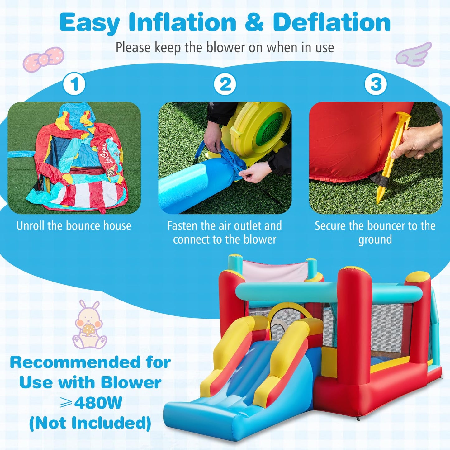 Kids Bouncy Castle with Slide & Basketball Hoop for 3-10 Years Old