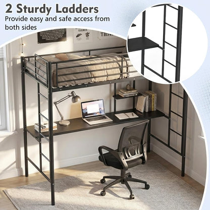 Metal Bunk Bed with Desk, Space-Saving High Sleeper Bed