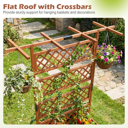 Wooden Planter Box Raised Garden Bed with Lattice Trellis