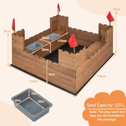 Solid Wood Kids Sandbox with 2 Bench Seats