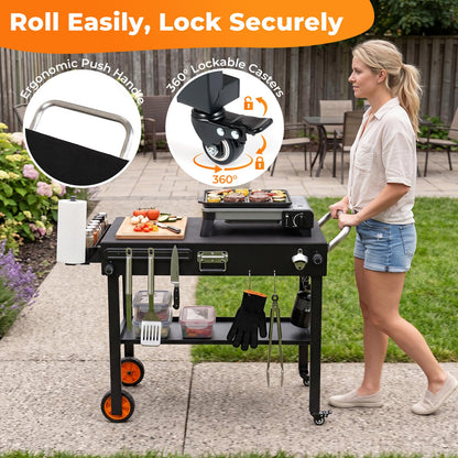 Portable Grill Table, Folding Grill Cart BBQ Prep Table with Heat-Resistant Mat