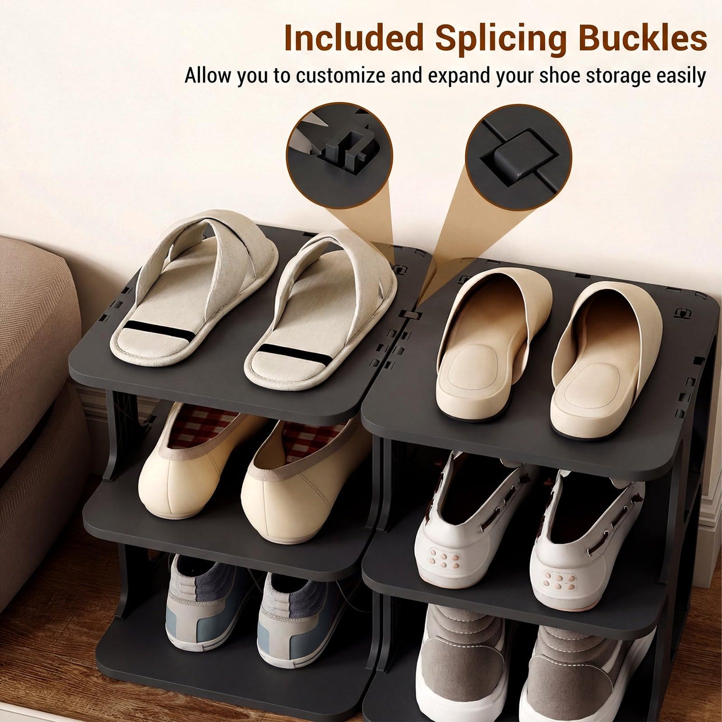 6-Tier Shoe Rack, Stackable Tall Shoe Storage Organizer Vertical Shelf