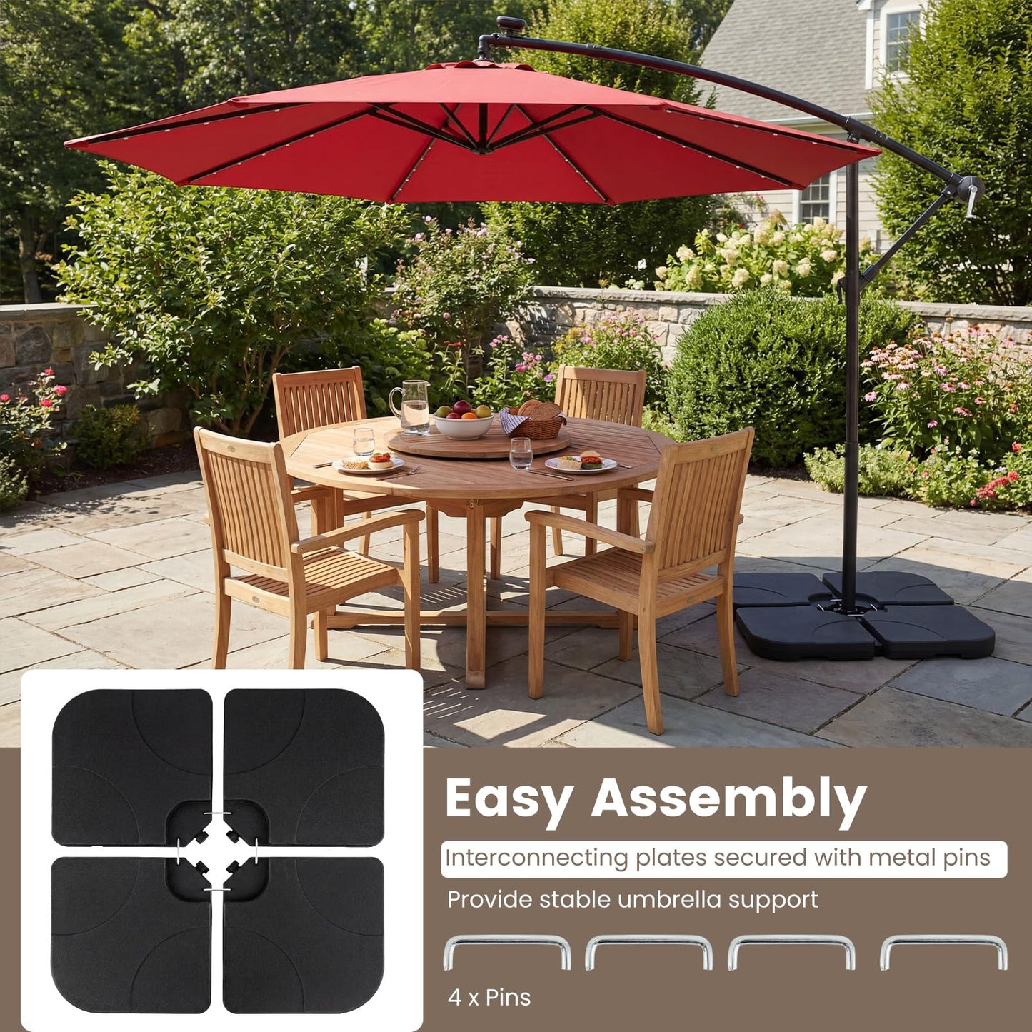 4-Piece 72 KG Heavy-Duty Cantilever Offset Patio Market Umbrella Base