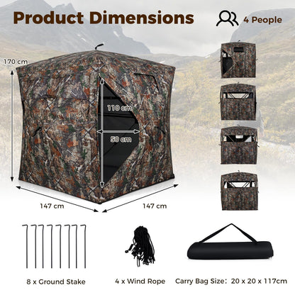 360 Degree One-way See-through Hunting Blind 4 People Ground Blind with Silent-slide Windows
