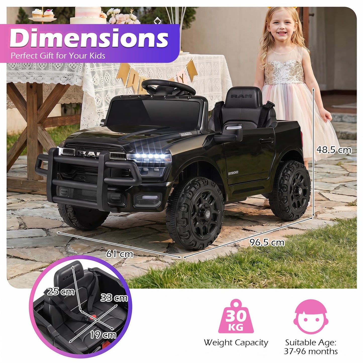 12V Kids Ride on Car with Remote Control, Lights