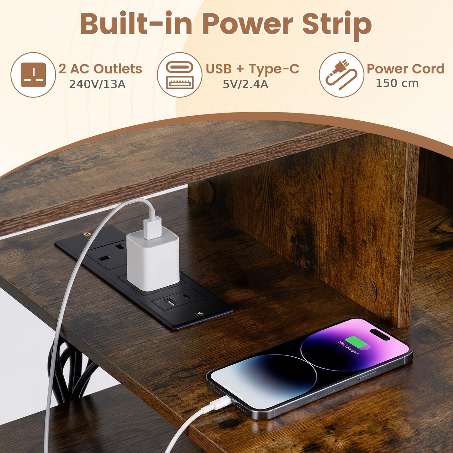 Computer Desk with Storage Shelves, 110CM PC Laptop Table Writing Workstation