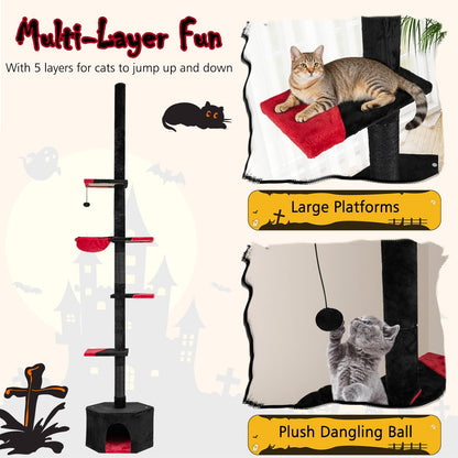 Floor to Ceiling Cat Tree, 5 Tier Tall Cat Tower with 245-300cm Adjustable Height