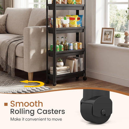5-Tier Slim Rolling Storage Cart with Smooth Wheels for Kitchen