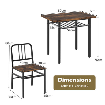 3-Piece Dining Table Set with Storage Rack and Metal Legs