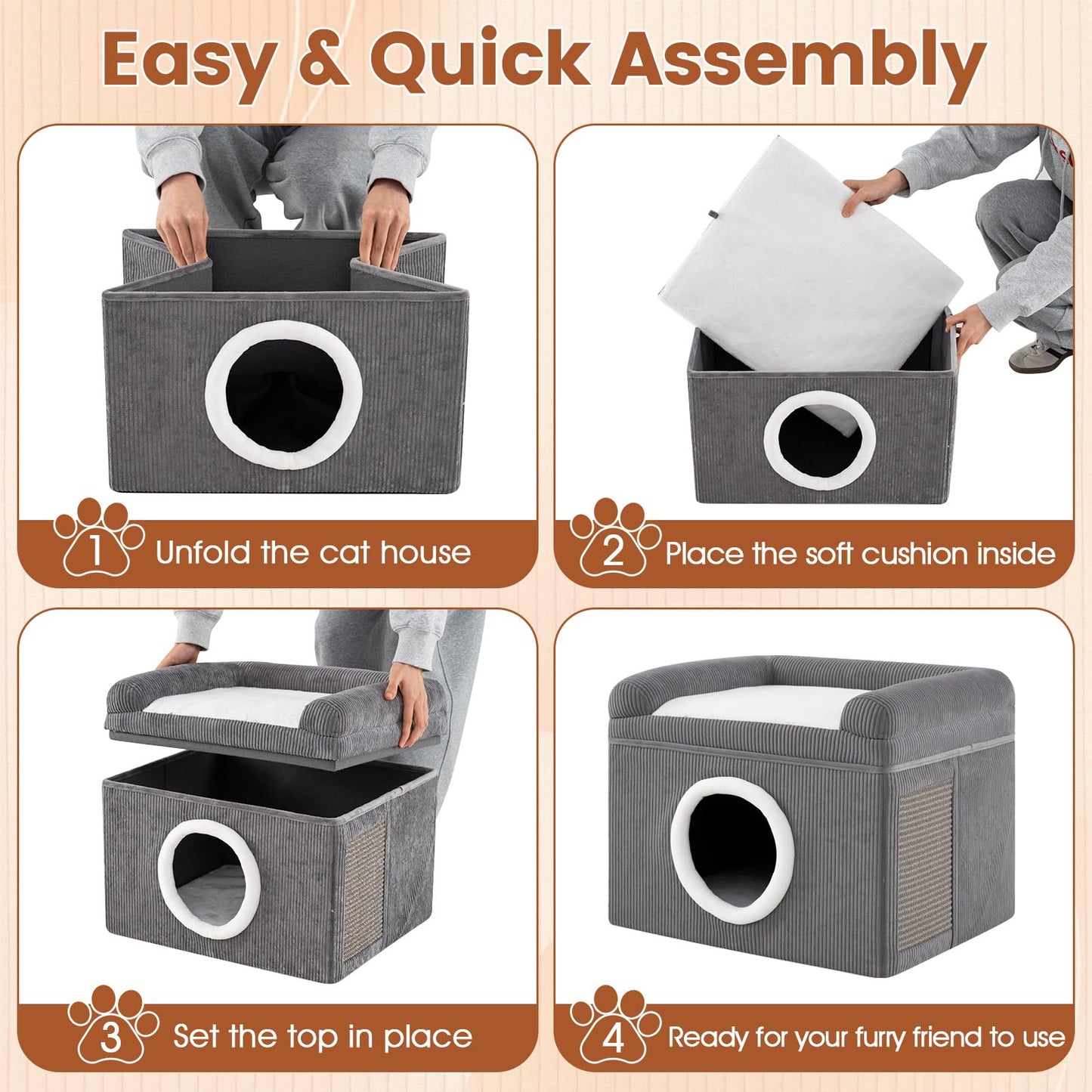 Cat House for Indoor Cats, Foldable Cat Condo