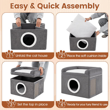 Cat House for Indoor Cats, Foldable Cat Condo