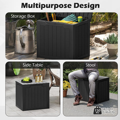 96L Outdoor Storage Box with Lockable Lid and Wicker-Woven Texture