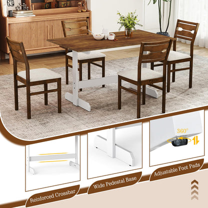 Dining Table for 4-6 People Rectangular Kitchen Table with Solid Wood Trestle Base