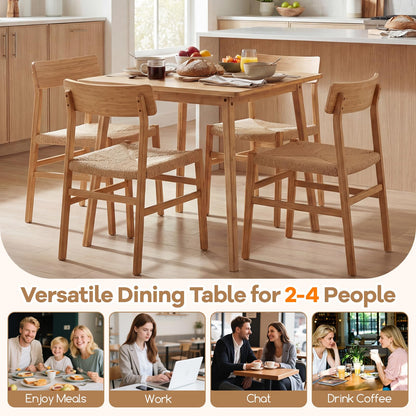 Dining Table for 2-4, Bamboo Square Kitchen Table with Anti-slip Footpads