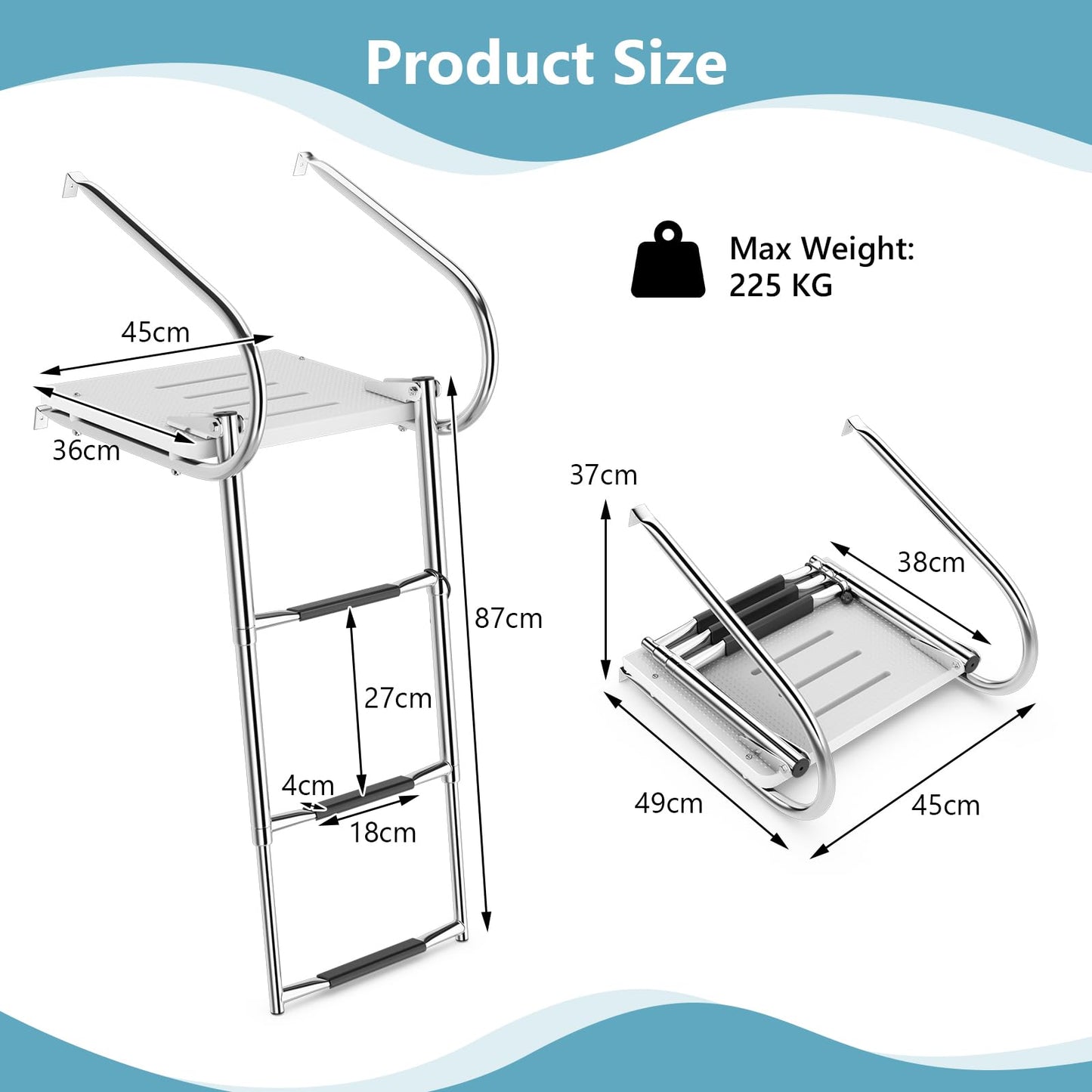 3-Step Telescoping Boat Ladder with Platform & Handrails
