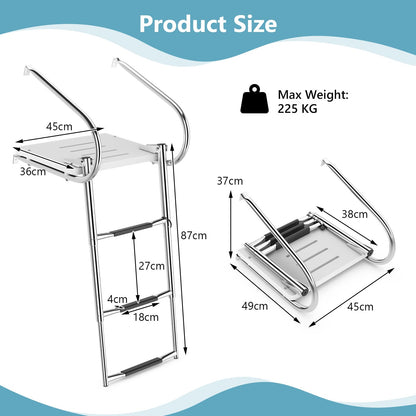 3-Step Telescoping Boat Ladder with Platform & Handrails