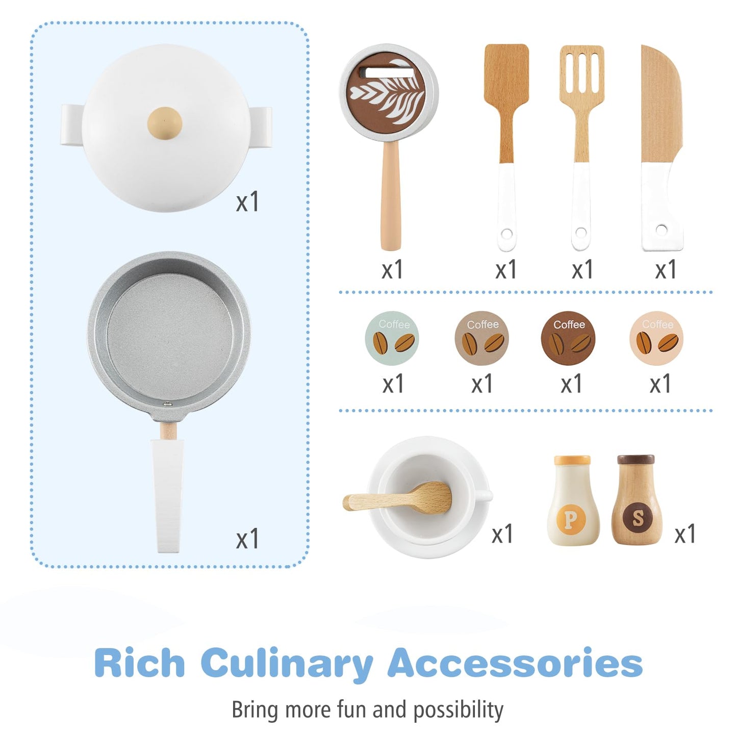 Wooden Kids Kitchen Playset with Coffee Maker for 3+ Years Old