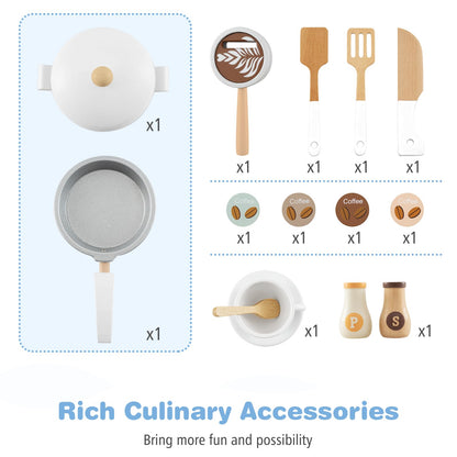Wooden Kids Kitchen Playset with Coffee Maker for 3+ Years Old