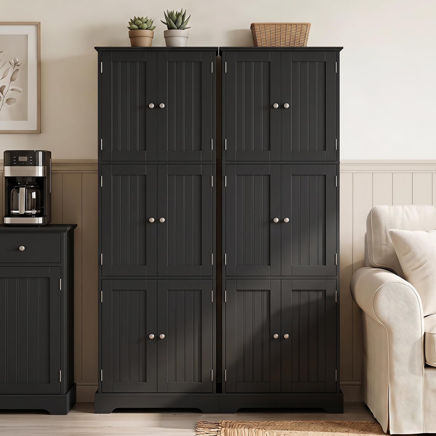Tall Kitchen Cupboard, 6-Tier Storage Cabinet with 6 Doors