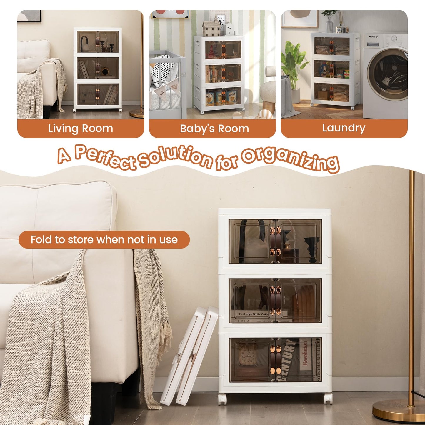 Folding Shoe Storage Cabinet with Lockable Wheels