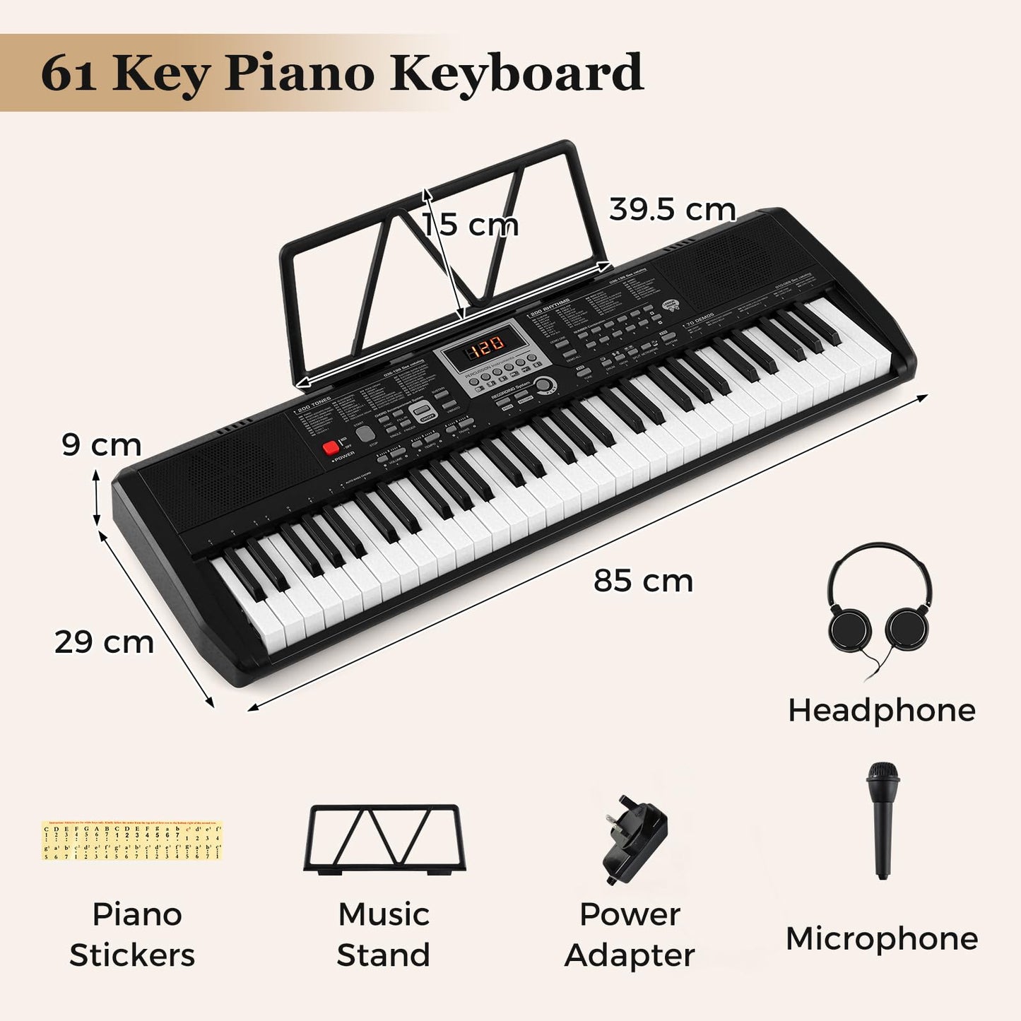 61 Key Keyboard Piano, Portable Digital Piano with 200 Rhythms