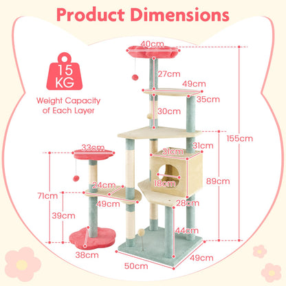 Multi-Level Aesthetic Floral Kitten Tower with Flower-Shaped Padded Perch