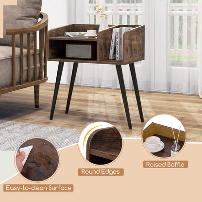 2-Tier Mid Century Modern Nightstand with Open Shelves