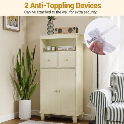 Bathroom Floor Cabinet, Freestanding Wooden Storage Cupboard with 2 Doors