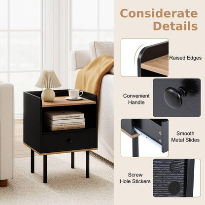 Modern Sofa Side Table with Drawer and Metal Legs for Small Spaces