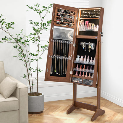 Standing Jewelry Cabinet with LED Lights Lipstick Box and 2 Drawers