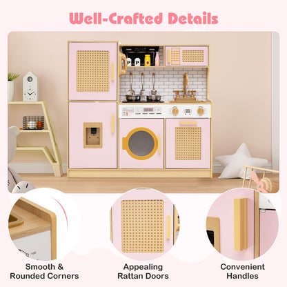 Wooden Kids Kitchen Playset with Real Sounds Lights Stove Water Dispenser