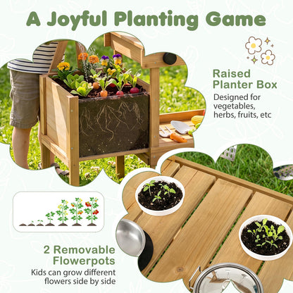 Wooden Chef Pretend Kitchen Playset with Planter Box, Stoves, Sink