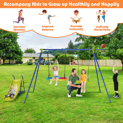 4-in-1 Kids Metal Swing Stand with Double Swings