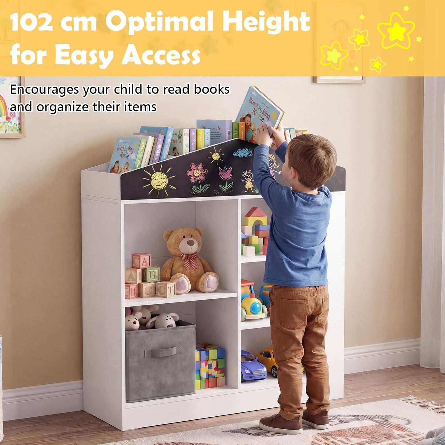 Wooden Book & Toy Storage Organizer, House Shaped Children Bookcase