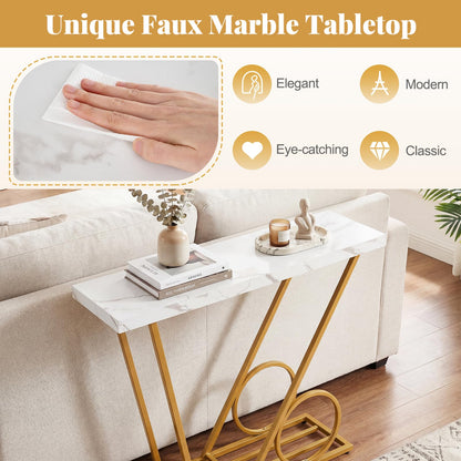 Console Table, 100cm Faux Marble Slim Entryway Table Hall Desk
